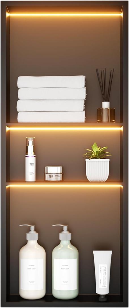 12" x 30" Black Stainless Steel Shower Niche with LED Lights