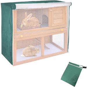 Rabbit Hutch Outdoor Waterproof Dust Cover for Winter, Double Decker Bunny Hutch Protection with Visible Window & Vent Holes, 210D Oxford Dust-Proof Cover for Poultry Cage (Green)