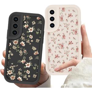 2 Pack Flower Phone Case for Samsung Galaxy S21 Plus 5G 6.7",Cute Floral Print Cases Unique Plant Design Pattern for Women Girls Teens,Soft TPU Shockproof Protective Cover S21 Plus,Beige Black