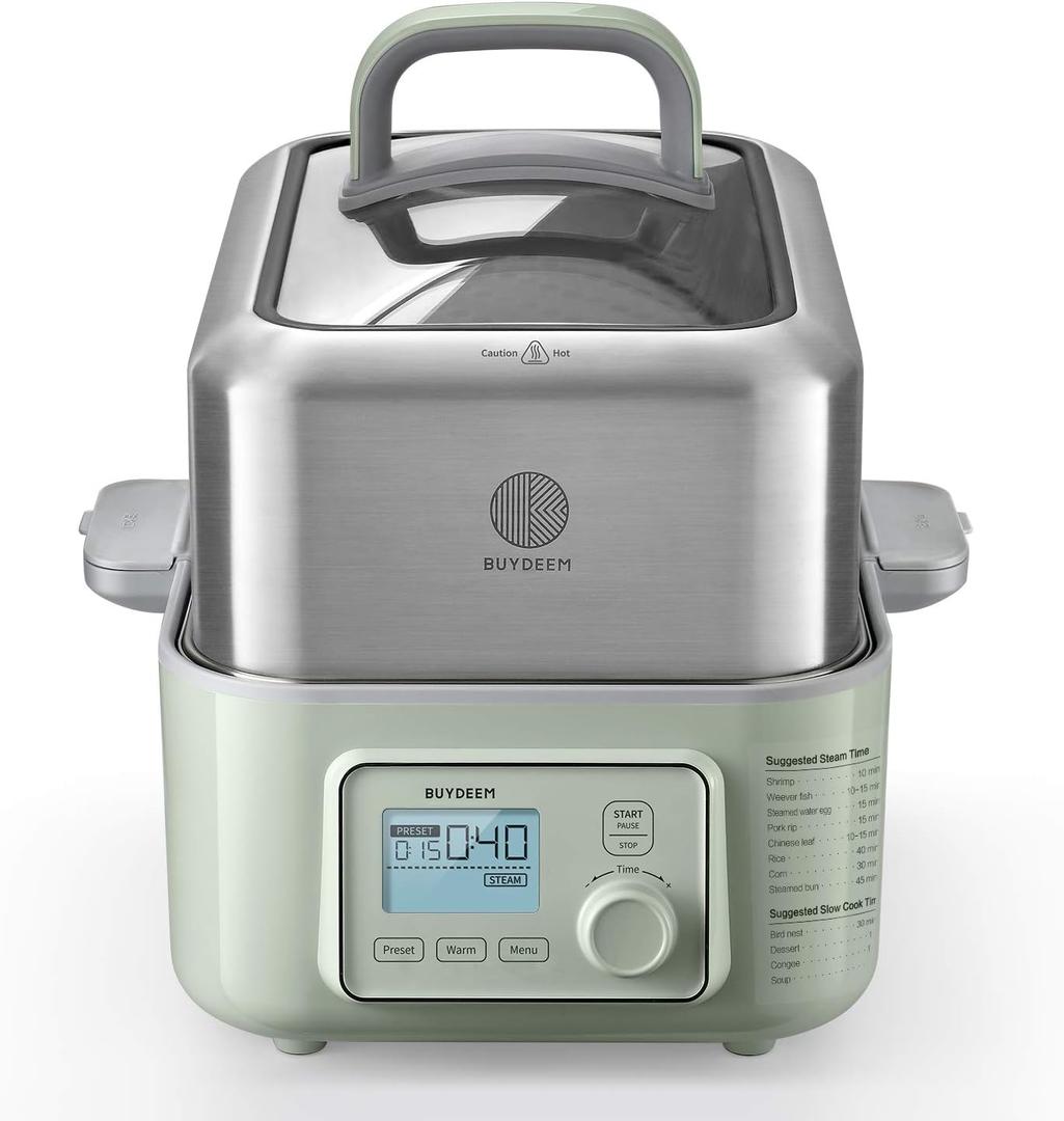 BUYDEEM G553 5-Quart Electric Food Steamer for 2-4 Servings, One Touch Vegetable Steamer for Cooking, Digital Multifunctional Steamer, Quick Steam, Stainless Steel Steamer Tray, No Stew Pots Included