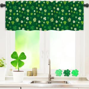 Nialnant St Patricks Day Kitchen Valances for Windows 54" W x 18" L, Green Clover Window Valances for Living Room, Rod Pocket Curtain Valance for Bathroom