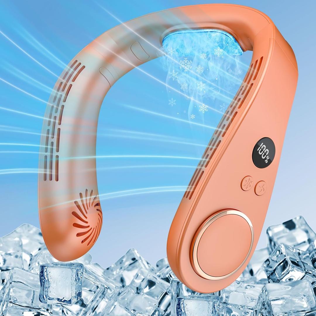 Personal Neck Air Conditioner-Cooling Neck Fan with Ac Unit Wearable Metal Plate Device,Personal Fans for your Neck,Silent Bladeless Headphone Fan,Menopause Fan Hot Flash for Women Men Adult Orange