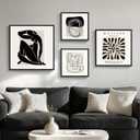 Framed Matisse Abstract Wall Art for Living Room, Set of 4 Piece Black and White Modern Canvas Artworks, Mid Century Neutral Beige Minimalist Painting Prints for Bedroom Hallway Office Wall Decor, 32" H X 60" W