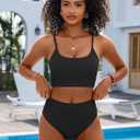 ANRABESS Womens High Waisted Bikini Sets,Color Block 2 Piece Swimsuits,Tummy Control Bathing Suits,Thick Ribbed Beach Wear (Large, Black)