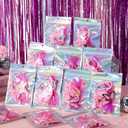 Quelay 134 Pcs Kpop Disco Party Favors Popular Singer Party Friendship Gift Set Birthday Bracelets Sunglasses Satin Scrunchie Clips Stickers Bags for 80s Y2k Fans Women(Heart,Pink)
