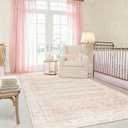 Pink Area Rug for Living Room Low Pile Soft 8 x 10 Carpet with Non Slip Washable Neutral Boho Floral Rugs for Hardwood Floor Protector Extra Large Area Rugs 8x10 for Big Nursery Bedroom Livingroom