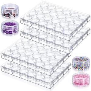 hidyuuoo 4 Pcs Bead Organizer Transparent Embroidery Bead Storage Containers with Lid Plastic Diamond Storage for DIY Crafts Jewelry Earring Sewing Pills Nail Small Items, Clear(24 Grids)