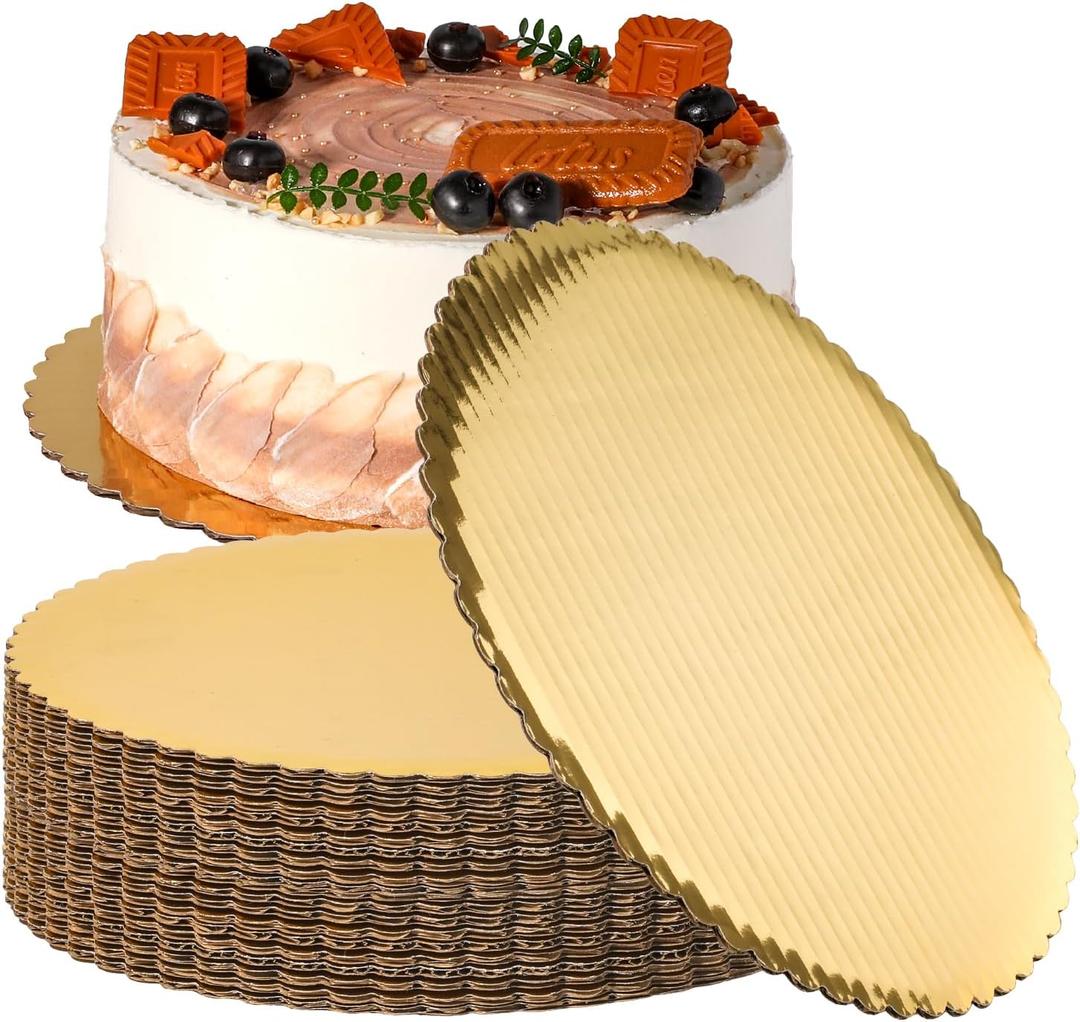 Fit Meal Prep 20 Pack Cake Boards, 12 Inch Round Gold Cake Circles, Disposable Pizza Circles Cake Pan Base Stand for Desserts and Pastries, Greaseproof Cardboard Cake Rounds for Cake DIY, Birthday
