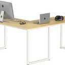SHW Mission 55 x 60 Inches L-Shape Home Office Computer Desk, Oak, 55-inch L-shaped