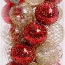 25PCS Christmas Tree Balls 2.36 Inch Shatterproof Clear Glitter Plastic Decorative Xmas Baubles Set Hanging Ornaments for Wedding(Rojo)