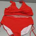 Fanuerg Women's Twist Front High Waisted Bikini Swimsuit Drawstring Tie Side Bottom Two Piece Bathing Suit (X-Large, Red)