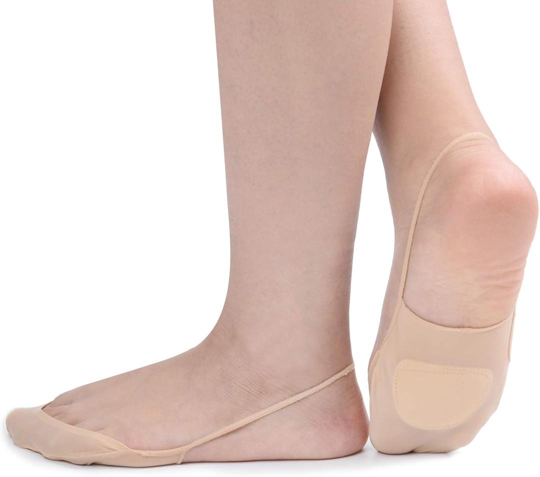 Flammi 6 Pairs Women Ball of Foot Cushion Socks Ultra Low Cut Liner Socks with Sling No Show Padded Half Socks for Heels (8.5-10, 6 Pairs- Beige-ice Silk)