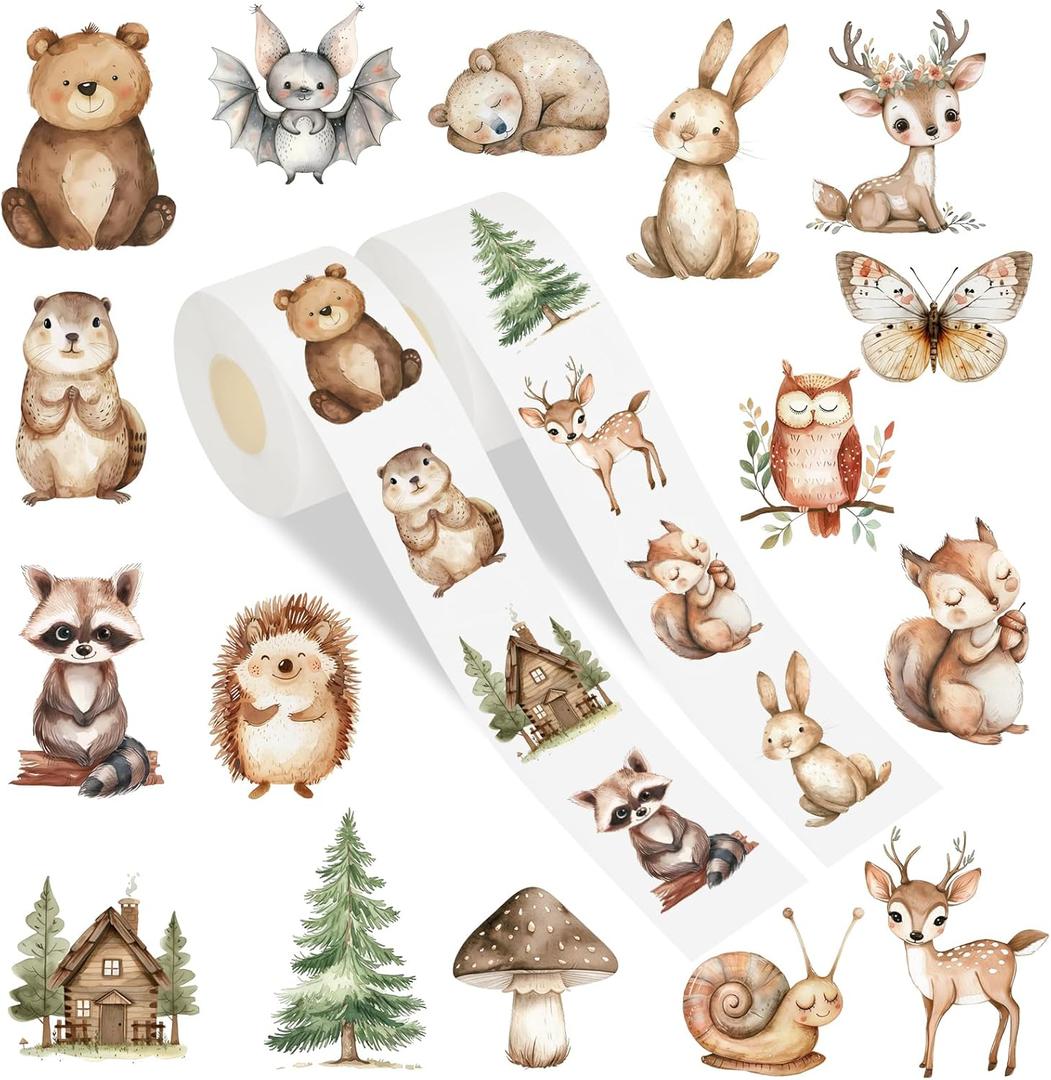1000Pcs Woodland Animal Stickers Roll Watercolor Forest Animal Label Decals Self-Adhesive Stickers for Envelope Seal Scrapbook Card Bag Party Favors