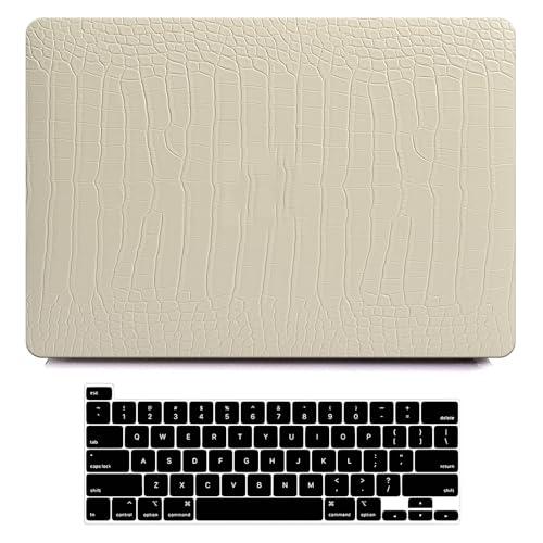 Funut for MacBook Air 13.6 inch Case M5 M4 M3 M2 2022-2024 2025 2026 Release A3449 A3240 A3113 A2681 with Touch ID, MacBook Air 13 M5 Crocodile Leather Hard Shell Case & Keyboard Cover,Pudding
