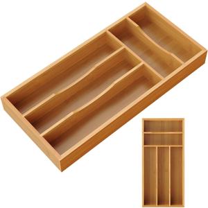 Small Silverware Organizer, Bamboo Kitchen Drawer Cutlery Organizer, Utensil Holder, Flatware Organizer Tray (13.9"x6.7"x1.6")