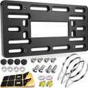 BGGTMO License Plate Bracket Holder- Front License Plate Mounting Kit, Universal Bumper Car Tag Frame Mount Adapter with Stainless Steel Screw Cap, Cable Ties (Black - 4 Holes)