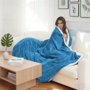 Electric Heated Blanket Full Size 72x84 Inch - Super Soft Flannel, 10 Heat Settings, 1-12H Auto Shut Off, Machine Washable, Easy Controller, Perfect for Winter Warmth - Lake Blue