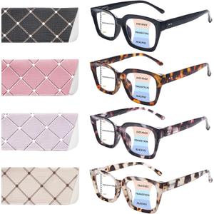 ZONLON 4 Pack Progressive Multifocus Reading Glasses for Women Stylish Blue Light Blocking Computer Readers (4 Mix C1, 1.0)