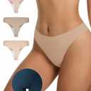 LUCKMEEY Cotton Thongs for Women Seamless Thongs for Women No Show Thong Panty Liners Workout G-String Thongs Underwear (Small, 3p-ice Cream+oatmilk Skin+peach Pink)