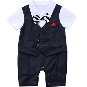 Baby Boy Gentleman White Shirt Waistcoat Bowtie Tuxedo Onesie Jumpsuit Overall Romper 6-9M