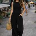 XXTAXN Women's Casual Sleeveless Round Neck Corest Waist Wide Leg Jumpsuit with Pockets - Comfy One-Piece Long Pants Black, Small