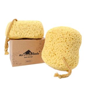 myHomeBody Bath Sponge, Foam Loofah, Body Scrubber for Bathing, Exfoliating Shower Pouf for Shower  Large Size, Lots of Lather, Curvy, 2 Pack