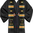 Graduation Kente Stole CLASS OF 2026 Graduation Ghanaian Style Black Sash African Grad Stole for College Unisex Celebrate