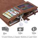 Simicoo Pixel 8 Pro Wallet case, Pixel 8 Pro Flip Leather case Card Slots Holder Zipper Purse Detachable Magnetic Cover Hand Strap Cash Pocket Pouch Wallet for Woman Man (Brown)