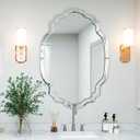 Chende Modern Decorative Wall Mirror, 36'' x 24'' Scalloped Mirror with Beveled Glass Pieces, Large Wall Mirror for Living Room, Entryway, Bathroom, Mantel, Dining Room Horizontally or Vertically