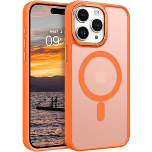 BENTOBEN Magnetic for iPhone 15 Pro Max Case,[Compatible with MagSafe] Translucent Matte Frosted Anti-Fingerprint Slim Shockproof Women Men Protective Cover Case for iPhone 15 Pro Max 6.7",Orange