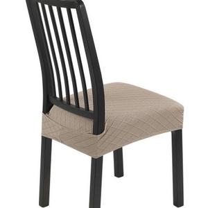 SearchI Stretch Dining Chair Seat Covers Set of 4, Soft Removable Washable Seat Covers for Dining Chairs, Dining Room Seat Cover Protector (Rear-Covered, Check Jacquard Khaki)