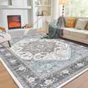 OPPODREAM Soft Area Rugs 9x12 Living Room, Washable Rugs 9x12 with Non Slip Backing, Faux Cashmere Low-Pile 9 x 12 Carpet, Grey & Teal & Yellow