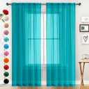 SpaceDresser Sheer Voile Window Treatment Rod Pocket Curtain Panels for Kitchen Bedroom Living Room Drapes Sunlight Filtering Privacy Semi Home Decor Assorted (Peacock Blue, 52 W x 63 L)