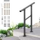 DIYHD 2 Step Handrail, Black Iron Stair Railing, Outdoor Indoor, 1 Pack