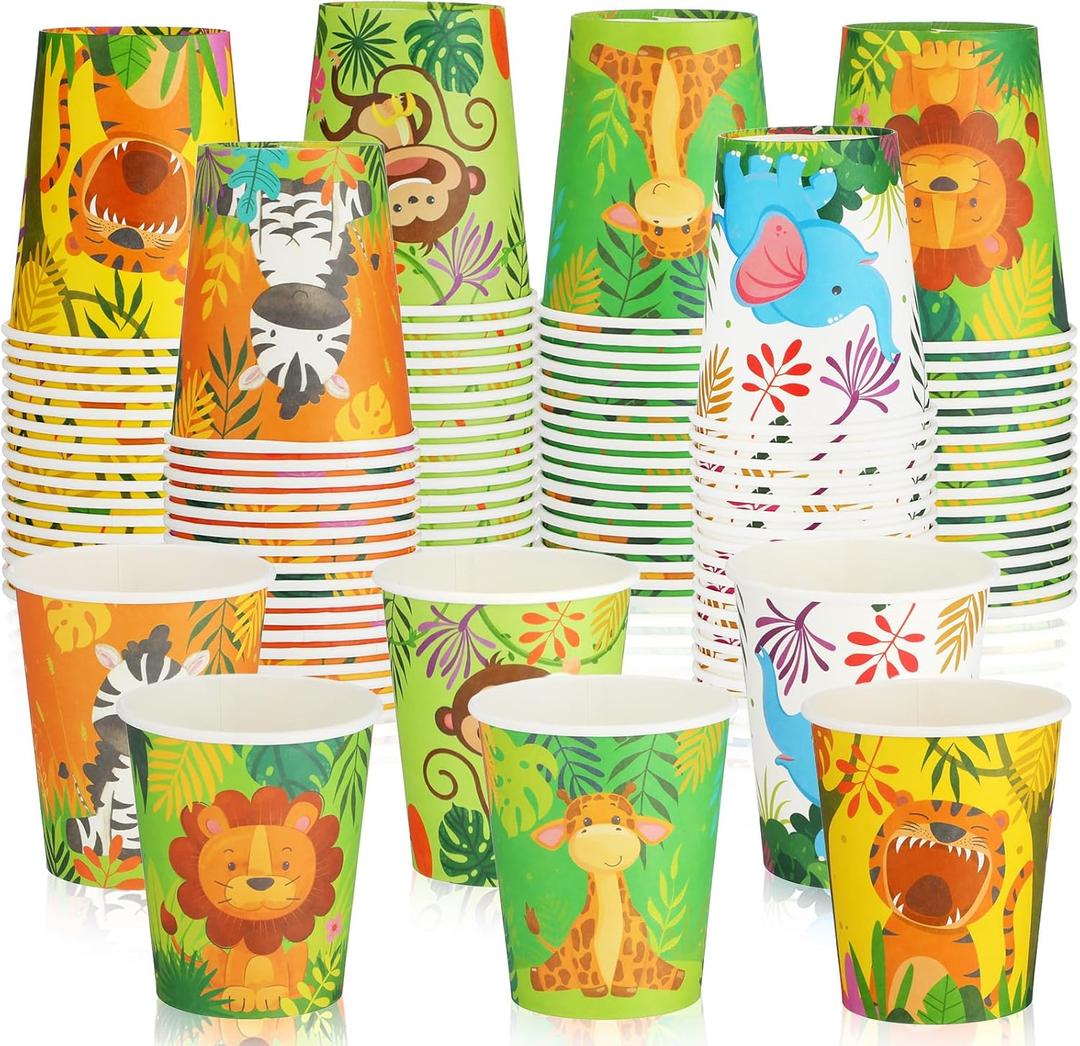 100 Pcs 9oz Paper Disposable Cups for Kids Animals Bathroom Cups Small Colorful for Party Picnic Barbecues Travel Events Hot Cold Drinks