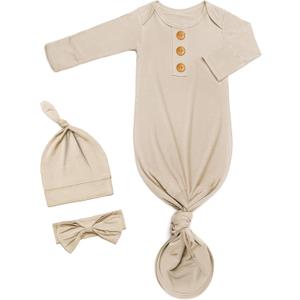Newborn Baby Knotted Gown, Super Soft Silky Infant Long Sleeve Sleeper with Tie Bottom, Baby Girl and Boy Sleep Gown