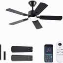 FUMLTP 42 inch Modern Ceiling Fans with Lights APP/Remote Control, Low Profile Reversible 6 Speeds Ceiling Fan Light for Indoor/Outdoor Patio Bedroom Living Room,Black (Black-5 Blade)