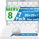 20x20x1 MERV 8 Air Filter,AC Furnace Air Filter,Reusable ABS Plastic Frame, 7 Pack Replaceable Filter Media (Actual Size: 19.61" x 19.61" x 0.78")