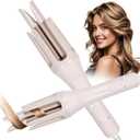 Automatic Curling Iron, 1.5 Inch Hair Curler with 4 Temp. Options, 10S Fast Heating, 2-Way Rotation, 30 Min Auto Shut-Off, Anti-Scald-Tangle for Long Hair, Dual Voltage for Travel (Khaki)