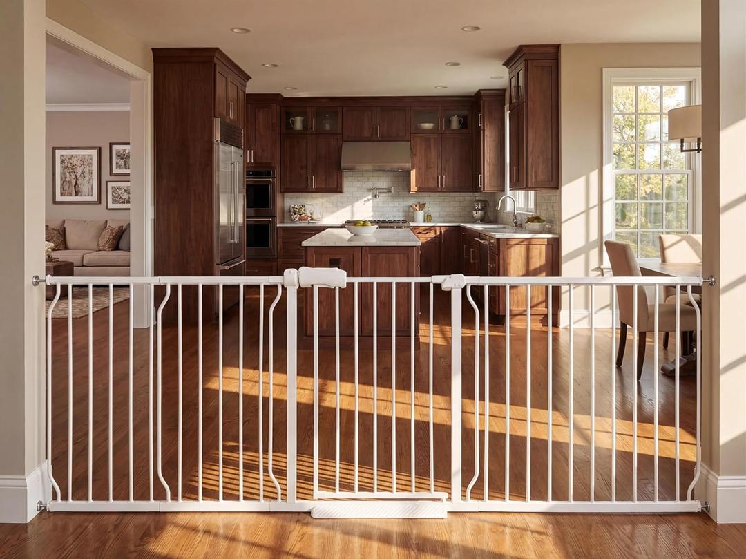 Heavy Duty Baby & Dog Safety Gate, Extra Wide 85.8-90.5 Inch,White Metal, Tension Mounted No Drilling Pet Gate for Large Openings