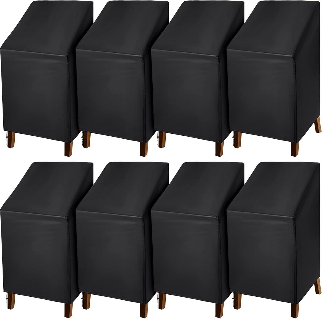 Moukeren 8 Pcs Black Outdoor Chair Cover Waterproof Stacking Patio Chair Cover for Lounge Furniture Lawn 210D Oxford Cloth 25" L x 25" W x 47" H