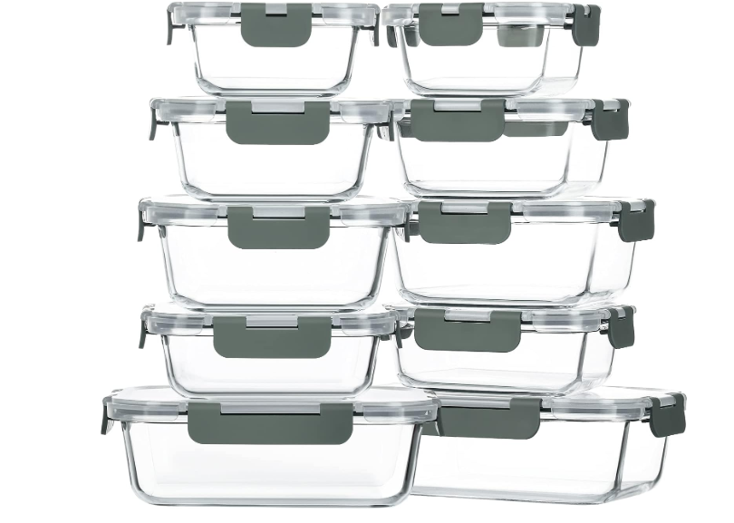 M MCIRCO 10Pack Glass Food Storage Container with Lids, Airtight Lunch Bento Boxes, Glass Meal Prep Container,Microwave, Oven, Freezer and Dishwasher Friendly
