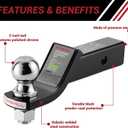 Trailer Hitch Ball Mount with 2 inch Ball & 5/8" Pin, Hollow Tube, 5000 lbs Max Gross Trailer Weight and 500lbs Max Tongue Weight, 2 Inch Drop, Black