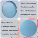 SforGUVA Round Blue Decorative Serving Tray with Handles, 13” Versatile Ottoman Tray for Coffee Table, Entertaining, Outdoor Patio, Living Room