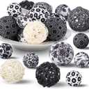 36 Pcs Decorative Fabric Balls for Centerpiece Bowls & Vases - 2.4 Inch Wicker Rattan Balls - Black & White