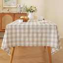 Gingham Tablecloth Square, Buffalo Checkered Table Cloth, Cotton Linen Wrinkle Free Washable Farmhouse Fabric Plaid Table Cover for Kitchen Outdoor Picnic,54"x 108", Beige  