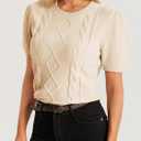 Cicy Bell Womens Puff Short Sleeve Sweater Tops Cable Knit Crew Neck 2026 Spring Shirts Lightweight Dressy Casual Sweaters (Beige, S)