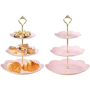 3 Tier Plastic Cupcake Stand Dessert Cupcake Stand Cakes Fruit Candy Display Tower for Wedding, Birthday Party, Tea Party and Baby Shower (Pink, 2)