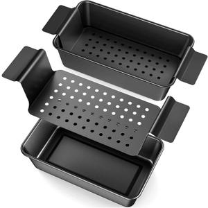 TLAZZ 2 Pack Meatloaf Pan with Drain Tray, Non Stick Meat Loaf Pan with Drip Tray, 9.4 x 5.5 Inch Loaf Pan for Baking Bread and Meatloaf, 9.8 x 5.7 inch