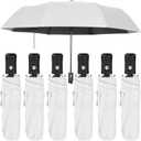 Jexine 6 Pcs Travel Compact Umbrella Automatic Open Close Windproof Small Light Backpack Purse Car Portable Collapsible Umbrella for Rain, Men Women (White)
